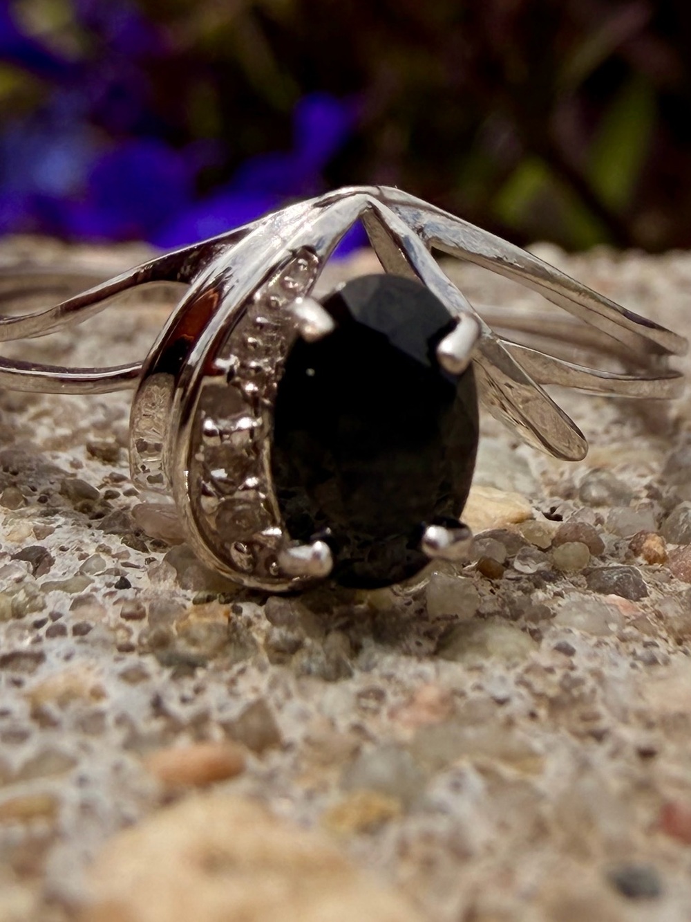 10K White Gold Black Sapphire & Diamond Ring Size 7 Genuine Gemstones|0.612 CTW - Picture 12 of 14